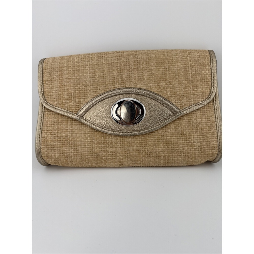 Bodhi Straw Raffia Metallic Leather Envelope Clutch Evening Bag